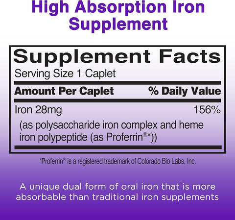 Feosol Complete Iron Supplement Caplets Bifera Iron For High Absorption Heme And Non-Heme Dual Action Minimizes 1 Per Day For Energy And Immune System Support Made In Usa 30 Count