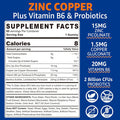 Zinc Gummies With Copper + 2 Billion Cfus Probiotics, Vitamin B6 For Max Absorption, Zinc Picolinate Complex Minerals And Antioxidant Supplement For Immunity And Gut Health, Vegan, Non-Gmo, 120 Cts