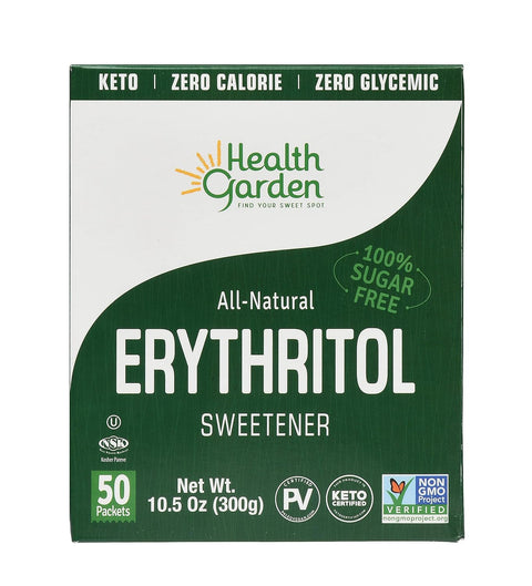 Health Garden Erythritol Sugar Free Sweetener - All Natural - Non GMO - Kosher- 50 Packets