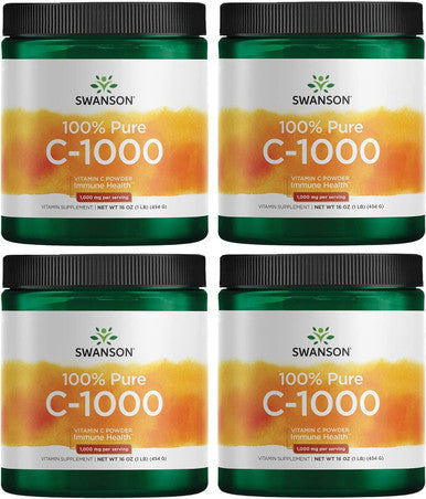 Swanson Vitamin C Powder 100% Pure Ascorbic Acid Immune System Support Skin Health Cardiovascular Health Antioxidant Supplement 1000 mg (per Serving) 1 lb. 454 g (4 Pack)