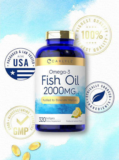 Carlyle Fish Oil Supplements | 2000mg | 320 Softgels | EPA & DHA | 600mg Total Omega-3 | Non-GMO Gluten Pills