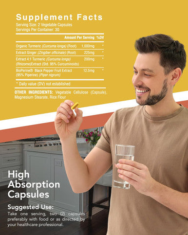 Cognitune Organic Turmeric & Ginger Capsules - Turmeric Curcumin with Ginger & BioPerine 95% Curcuminoids - Joint Digestion Immunity Support Black Pepper Extract for Increased Absorption