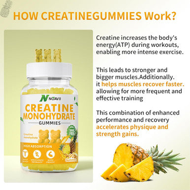 Creatine Monohydrate Gummies 5000Mg For Men & Women, Chewables Creatine Monohydrate For Muscle Strength, Muscle Builder, Energy Boost, Pre-Workout Supplement(90 Count)-Pineapple