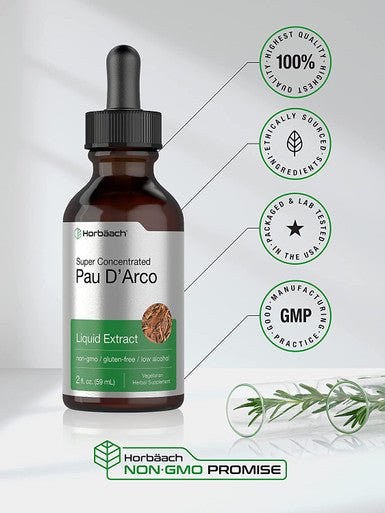 PAU D'Arco Tincture | 2 fl oz Liquid Extract Drops | Vegetarian, Non-GMO, Gluten Free Supplement | by Horbaach