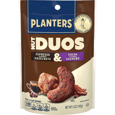 PLANTERS Nut Duos, Peppercorn Pistachios & Parmesan Cashews, Roasted, 5 Oz | Flavored Nuts. 0g Trans Fat. Plant Based Protein. Resealable Bag. Snacks for Adults. Party Mix, Party Snacks