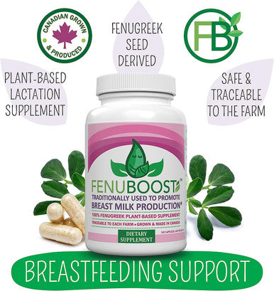 FENUBOOST - Fenugreek Breastfeeding Supplement - 100% Grown & Made in Canada - Lactation Breast Milk Support - 160 count Vegan Capsules