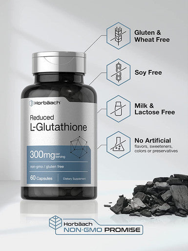 L-Glutathione | 300mg | 60 Capsules | Non-GMO & Gluten Free Supplement | Reduced Form | by Horbaach