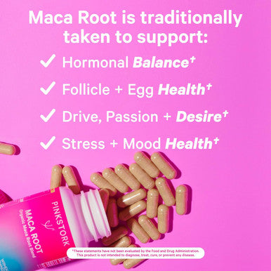 Pink Stork Maca Root Capsules for Women - Fertility Supplements for Women with 1500 mg Organic Maca Root + Black Pepper to Support Hormone Balance & Conception - 60 Capsules Vegan