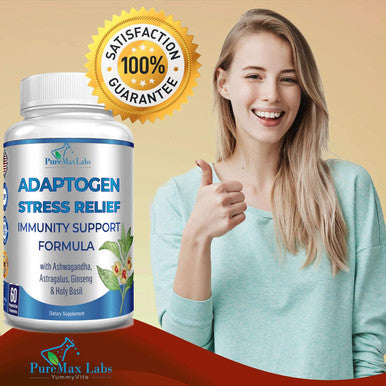 YUMMYVITE Adaptogen Stress Relief Immune Support Formula - Adaptogenic Adrenal Support With Ashwagandha, Astragalus, Ginseng, Holy Basil, Rhodiola, Amla, Maca, Schisandra, Non-Gmo - 60 Capsules