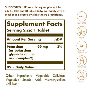 Solgar Potassium Amino Acid Complex 100 Tablets - Nerve & Muscle Health - Promotes Electrolyte Balance - Non-Gmo Vegan Gluten Free Dairy Free Kosher - 100 Servings