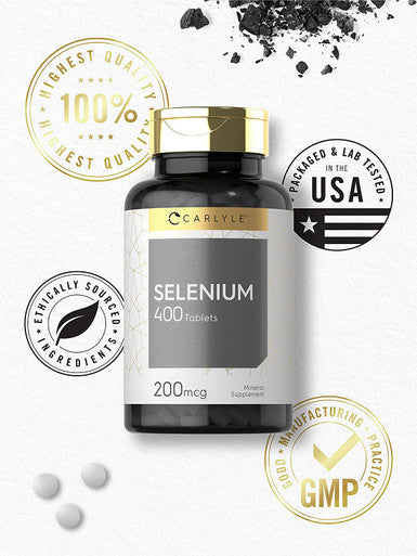 Selenium 200mcg | 400 Tablets | Vegetarian, Non-GMO & Gluten Free Supplement | by Carlyle