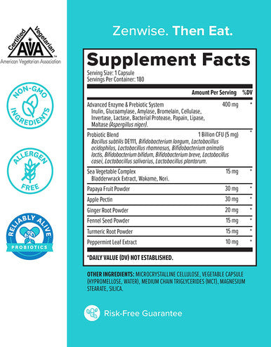 Zenwise Digestive Enzymes Plus Prebiotics Probiotics Supplement 180 Servings Vegan Formula for Better Digestion Lactose Absorption with Amylase Bromelain 2 Month Supply