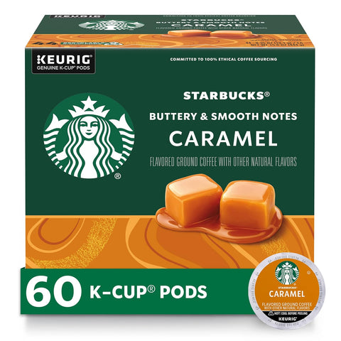 Starbucks K-Cup Coffee Pods, Caramel Naturally Flavored Coffee For Keurig Brewers, 100% Arabica, 1 Box (22 Pods)