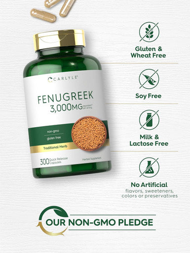 Carlyle Fenugreek Capsules | 300 Count | Non-GMO & Gluten Extract | Fenugreek Seeds