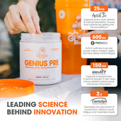 Genius Pre Workout Powder, Grape Limeade - All- Nootropic Pre-workout & -Free Nitric Oxide Booster Supplement with Beta Alanine & Alpha GPC - No Flavors, Sweeteners, or Dyes