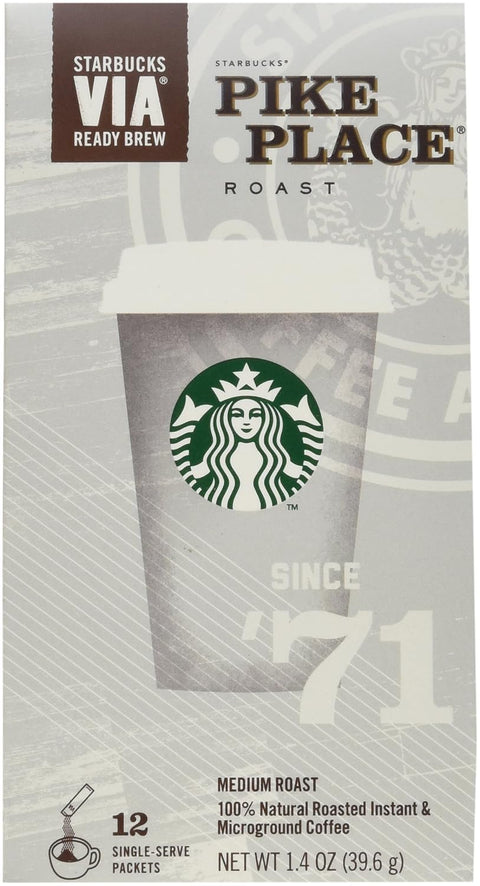 Starbucks VIA Instant Coffee, Medium Roast Coffee, Pike Place Roast, 100% Arabica, Single-Serve, 1 Box (50 Packets) | 100% Arabica instant coffee packets; Pike Place Roast medium roast; 1 box, 50 packets