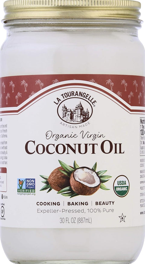 La Tourangelle, Organic Virgin Unrefined Coconut Oil, Great for Cooking, Baking, Hair, and Skin Care, Bold, Aromatic, and Flavorful, Source of MCTs, 14 fl oz (Packaging May Vary)