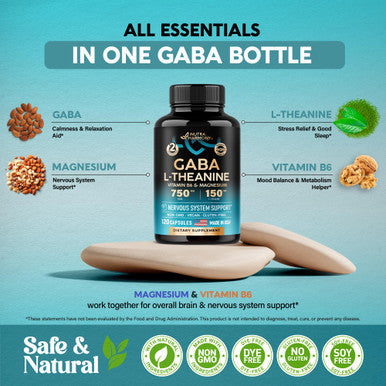 NUTRAHARMONY Gaba With L-Theanine Capsules & Lions Mane Mushroom Capsules