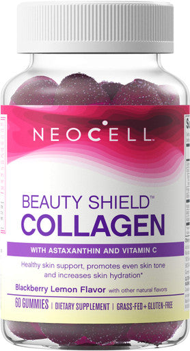 NeoCell Beauty Shield Grass Fed Collagen Gummies with Astaxanthin, Amla Fruit Extract and Vitamin C, BlackBerry Lemon Flavor Collagen Supplements for Women, 60 Count