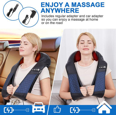 Neck And Shoulder Massager With Heat Shiatsu Back Massage Pillow With 3D Deep Tissue Kneading For Foot, Legs, Body Muscle - Use At Home, Office & Car