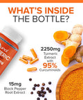 Turmeric Curcumin with Black Pepper Qunol 2250mg Turmeric Extract with 95 Curcuminoids Extra Strength Supplement Enhanced Absorption Supports Healthy Inflammation Response 90 Vegetarian Capsules