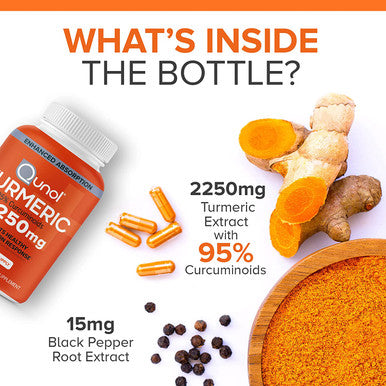 Turmeric Curcumin with Black Pepper Qunol 2250mg Turmeric Extract with 95 Curcuminoids Extra Strength Supplement Enhanced Absorption Supports Healthy Inflammation Response 90 Vegetarian Capsules