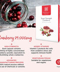 Healthspan Cranberry 25,000mg | 60 Capsules | Immune Health | 40mg Vitamin C | Equivalent to 25,000mg of Whole Fresh Cranberries | Vegan