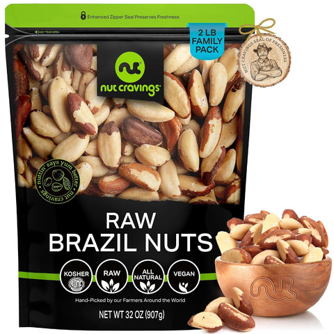 NUT CRAVINGS - Raw Brazil Nuts, Unsalted, No Shell, Whole, (16oz - 1 LB) Packed Fresh in Resealable Bag - Kosher Healthy Snack, Food Assortments