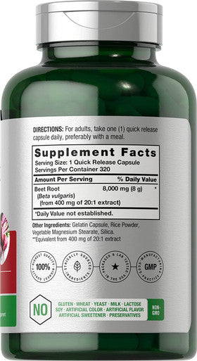 Beet Root Powder Capsules 8000mg | 320 Count | Non-GMO and Gluten Free Formula | High Potency Herbal Extract Supplement | by Horbaach