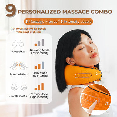 7C Neck Massager Shiatsu With Heat - Cervical Pillow Deep Tissue Kneading For Back - Rechargeable Cordless 3D Kneading Massage Cushion Relieve Muscle Pain, For Home, Women Ideal Choose Orange