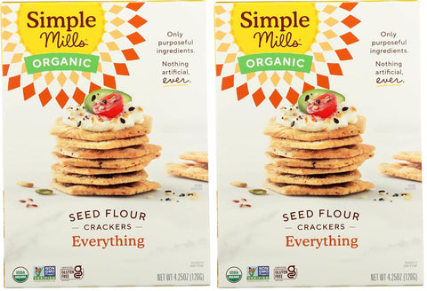 Simple Mills Organic Seed Crackers, Everything, Gluten Free, Flax Seed, Sunflower Seeds, Corn Free, Low-Calorie Snacks, Plant Based, Nutrient Dense, 4.25oz, Pack of 1