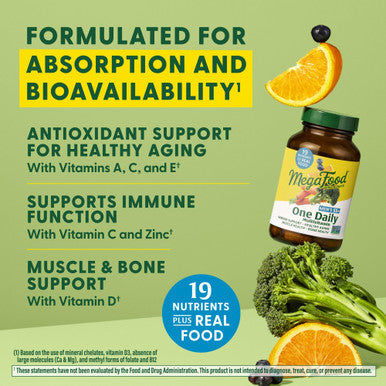 MegaFood Men'S 55+ One Daily - Multivitamin For Men With Vitamin B12 Vitamin C Vitamin D & Zinc - Optimal Aging & Immune Support Supplement - Vegetarian - Made Without 9 Food Allergens - 60 Tabs