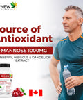 Renew Actives High Potency D-Mannose & Cranberry Complex 1000Mg With Premium Hibiscus, Dandelion Herb Extracts Antioxidant Support - No Artificial Flavours - Easy To Swallow Capsules
