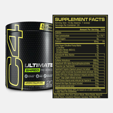 Cellucor C4 Ultimate Shred Pre Workout Powder For Men & Women, With Ginger Root Extract, Lemon Italian Ice, 20 Servings