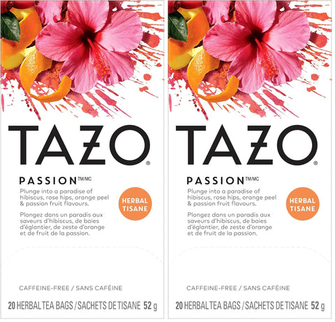 TAZO Passion Herbal Tea Bags, 120 Total Tea Bags (20ct - Pack of 6) | A tropical blend Herbal Tea , 120 Total Tea Bags, Caffeine Free for hot or iced tea