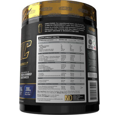 EHP Labs Hectic PreWorkout High Stim Advanced Pre Workout Powder for Max Performance Caffeine Beta Alanine Coconut Water Energy Pump Recovery and Hydration 40 Serves Blue Raspberry