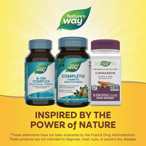 NatureS Way Completia Diabetic Multivitamin Provides Essential Nutrients With Alpha Lipoic Acid Cinnamon Fenugreek Taurine Lutein High Potency BVitamins 60 Tablets (Packaging May Vary)