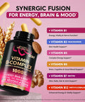 Vitamin B Complex For Men & Women - Made In Usa - B-Complex: B1, B2, B3, B5, B6, B7, B8, B9, B12 With Vitamin C, Choline, Inositol - Energy, Brain & Heart Support Supplement, 60 Vegan Capsules