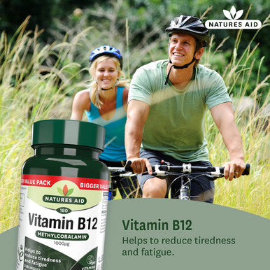 Natures Aid Vitamin B12 1000 g Supplement 180 Tablets | High Strength Methylcobalamin Supports Energy & Reduces Tiredness Vegan Vegetarian Gluten-Free