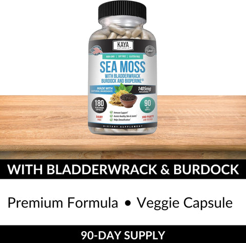 Kaya Naturals Sea Moss Mobility Supplement for Men and Women with Burdock Root Irish Moss Bladderwrack and BioPerine for Mobility Health and Immune Boost 60 Count