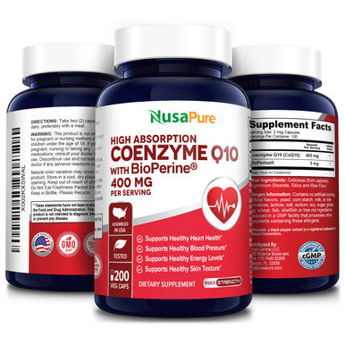 400 mg 200 Veggie Caps (Non-GMO & Gluten-Free) Q10, Antioxidant COQ-10 Enzyme, Coq 10 - 2 Daily Caps