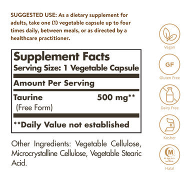 Solgar Taurine 500 Mg 100 Vegetable Capsules