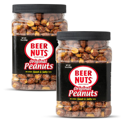 BEER NUTS Original Peanuts, Resealable Jar, Sweet and Salty, Gluten-Free, Kosher, Low Sodium Peanut Snacks (19oz)