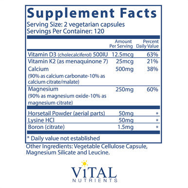 Vital Nutrients OsteoNutrients II with Vitamin K27 Bone Support Formula with Boron Gluten 240 Vegetarian Capsules per Bottle