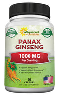 Korean Panax Ginseng (1000mg Max Strength) - 90 Capsules Root Extract Complex (Red & White), High Dosage Ginsenosides in Seeds, Asian Powder Supplement, Tablet Pills for Energy