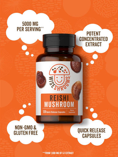 Carlyle Reishi Mushroom Capsules 5000 mg | 120 Count | Non-GMO and Gluten Extract Supplement | Wiseshroom