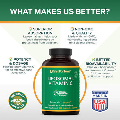 Life's Fortune Liposomal Vitamin C 2100 mg Fast Acting Absorption Higher Bioavailability Supporting Immune System High Antioxidant Supplement Formula ÃƒÂ¢Ã¢â€šÂ¬Ã¢â‚¬Å“ Collagen Booster ÃƒÂ¢Ã¢â€šÂ¬Ã¢â‚¬Å“ 180 Capsules