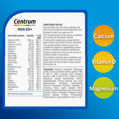 Centrum Men 50+ Multivitamins & Mineral Supplements 23 essential nutrients including vitamin D, C, Zinc, Daily Multivitamin Tablets 30 Count