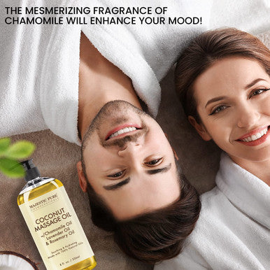 MAJESTIC PURE Coconut Massage Oil Ultra Glide Formula with Soothing Aroma Therapeutic Massage Made with Natural Oils All Skin Types Men and Women 8 fl oz