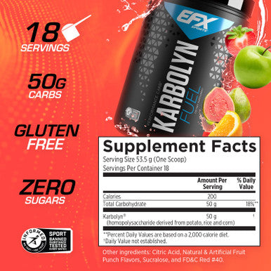EFX Sports Karbolyn Fuel | Fast-Absorbing Carbohydrate Powder | Carb Load, Sustained Energy, Quick Recovery | Stimulant Free | 18 Servings (Fruit Punch)